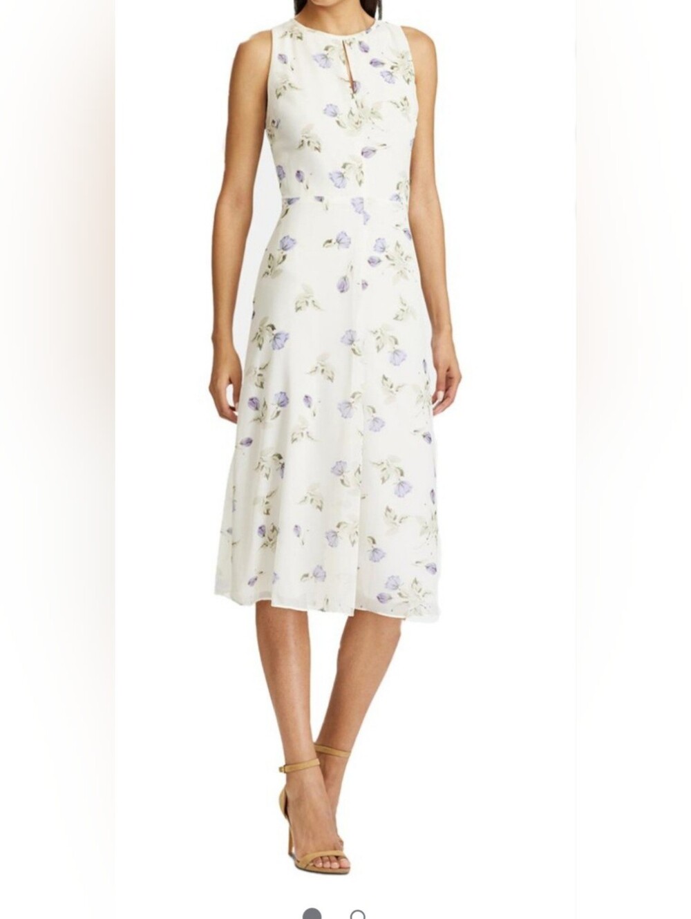 American Living Womens Ivory Lavender Floral Midi Sleeveless Dress, Fit &Flare 2